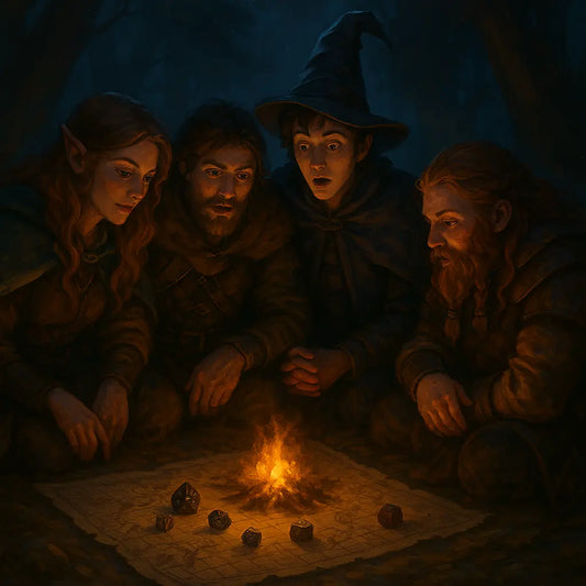dnd adventurers gathering around a campfire