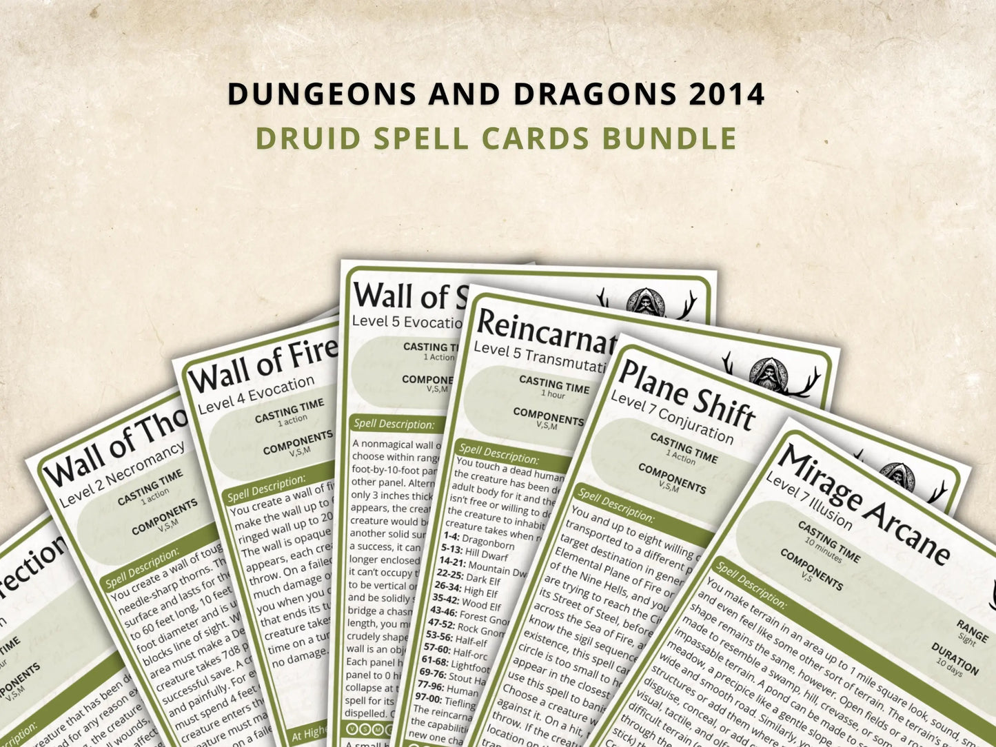 Druid DnD Spell Cards 5e 2014 FeyWorks.co.uk