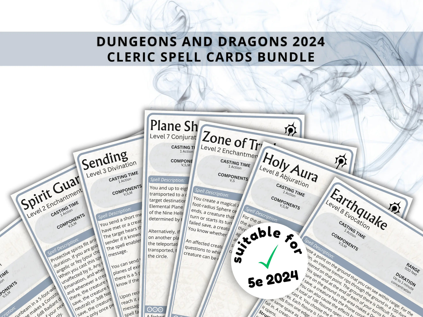 Cleric DnD Spell Cards 5e 2024 FeyWorks.co.uk