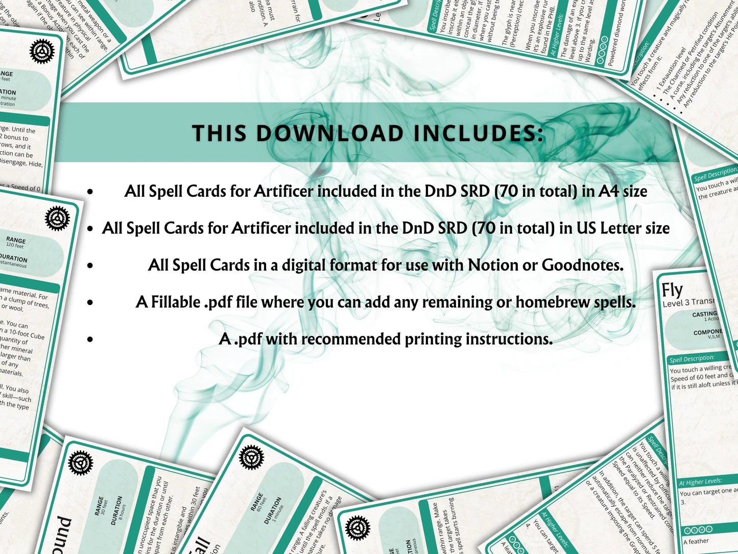 Artificer DnD Spell Cards 5e 2024 FeyWorks.co.uk