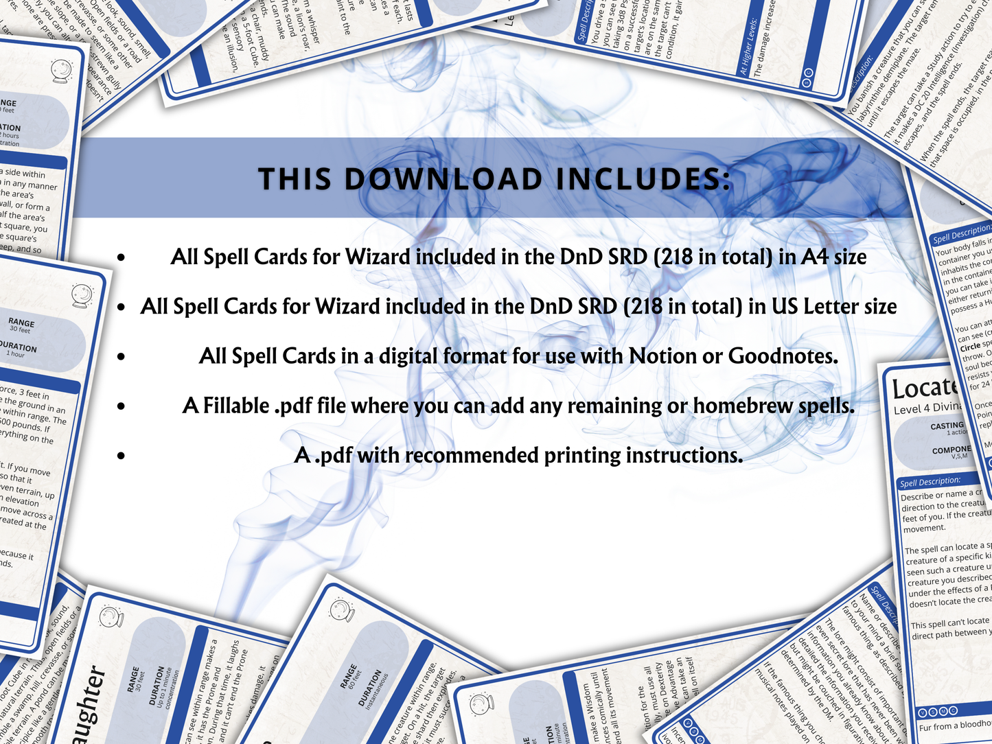 Wizard DnD Spell Cards 2024