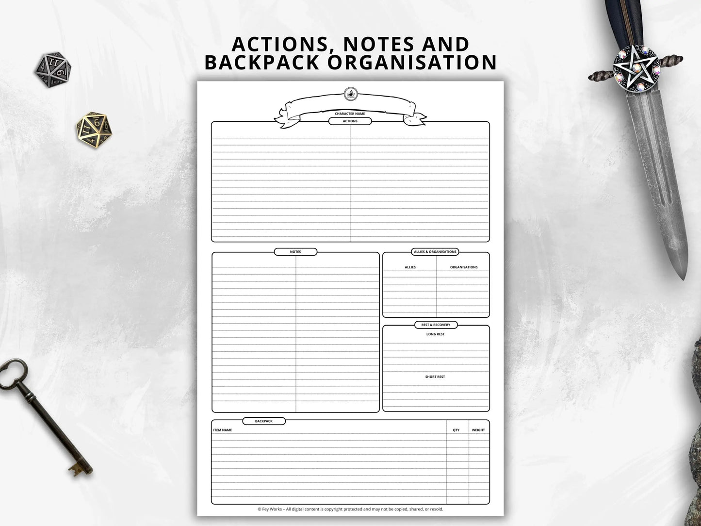 Simplified Character Sheet 5e 2014 & 5.5 2024 FeyWorks.co.uk