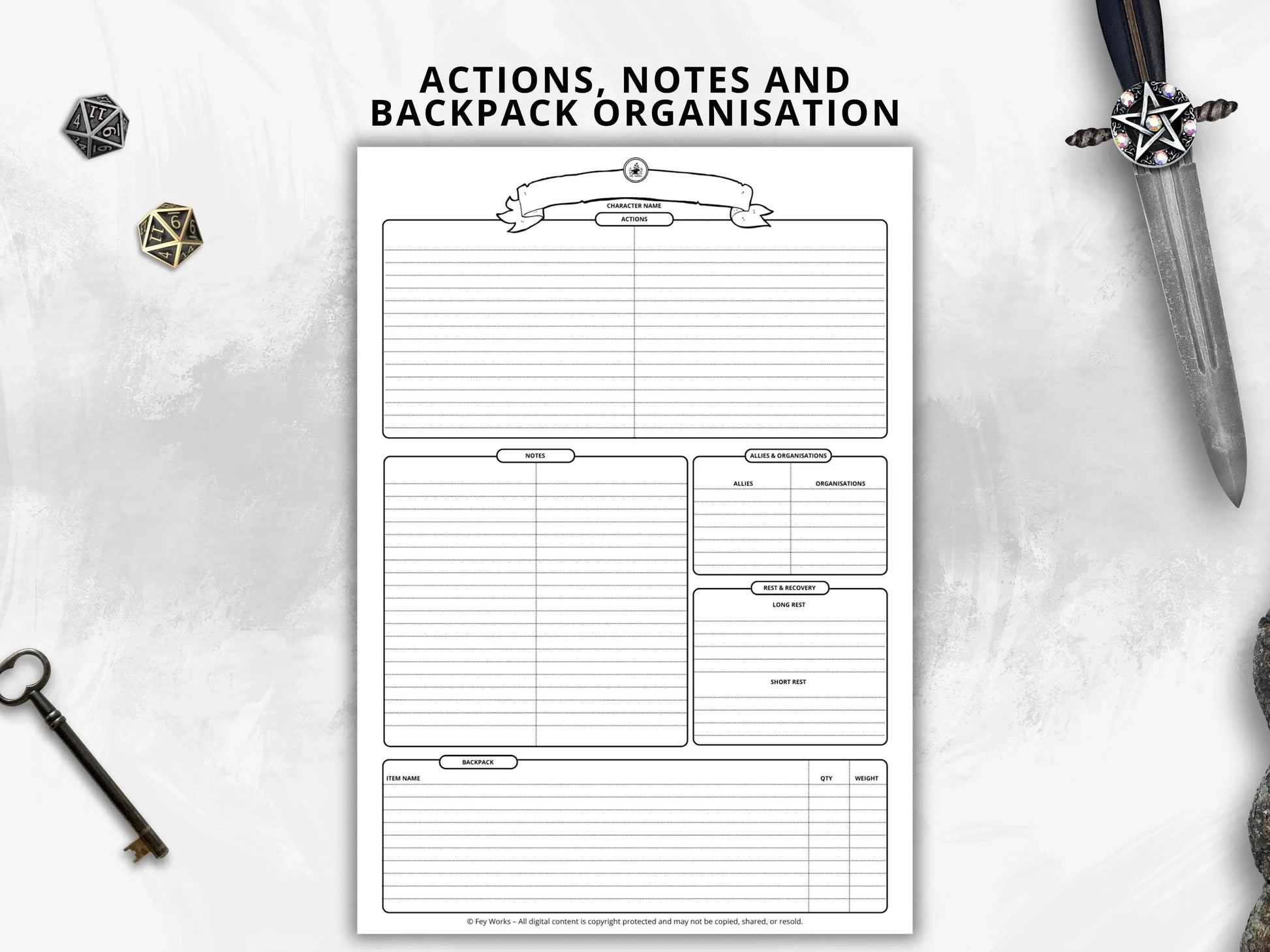 Simplified Character Sheet 5e 2014 & 5.5 2024 FeyWorks.co.uk