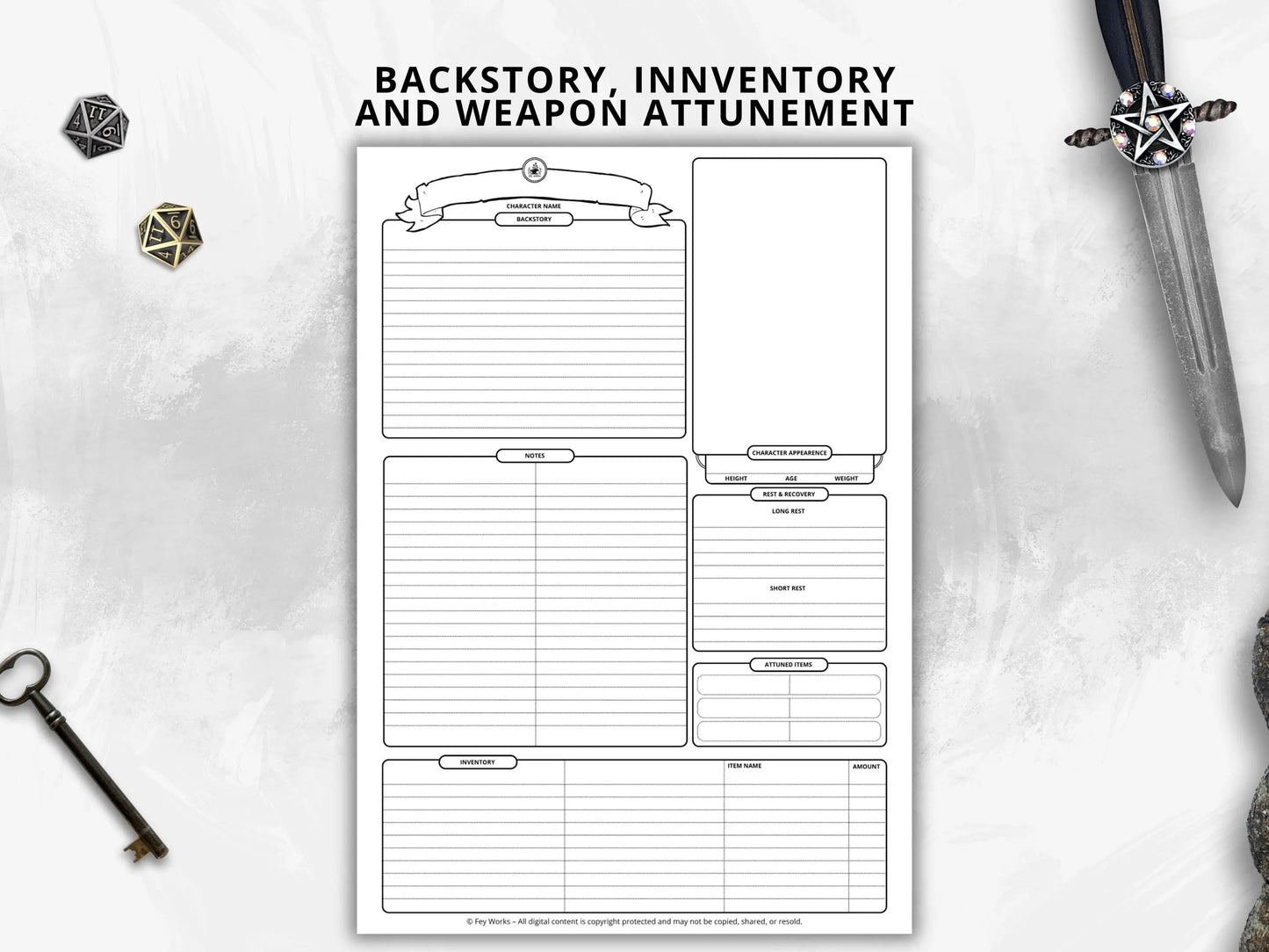 Simplified Character Sheet 5e 2014 & 5.5 2024 FeyWorks.co.uk
