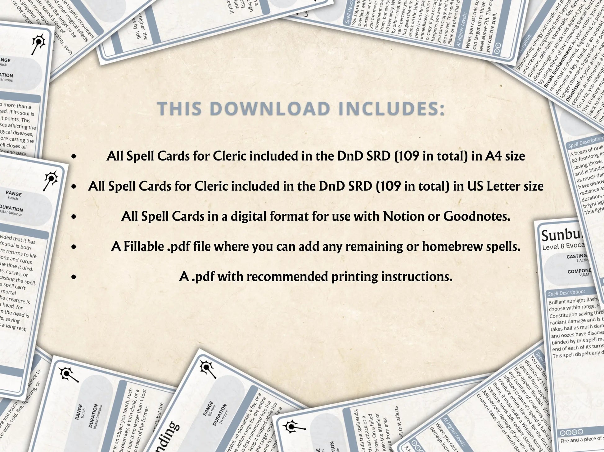 Cleric DnD Spell Cards 5e 2014 FeyWorks.co.uk