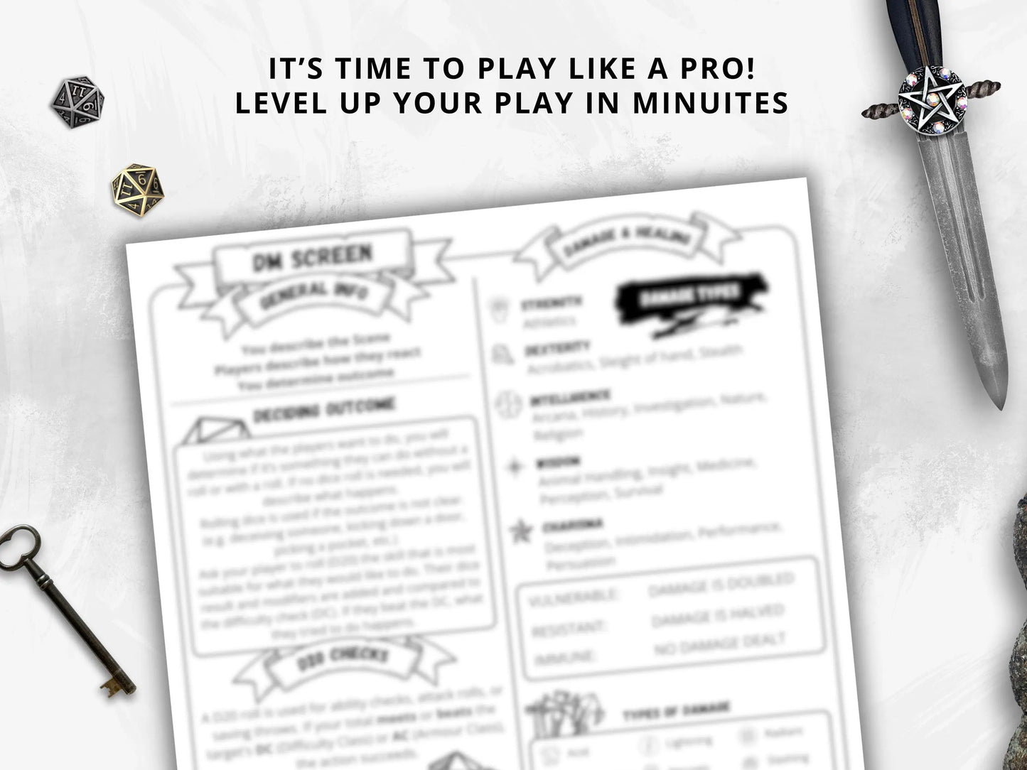 Dungeon Master Cheat Sheet 5e 2014 Portrait FeyWorks.co.uk