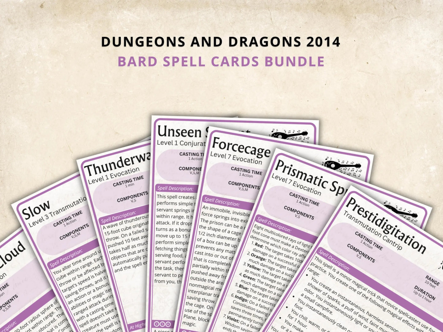 Bard DnD Spell Cards 5e 2014 FeyWorks.co.uk