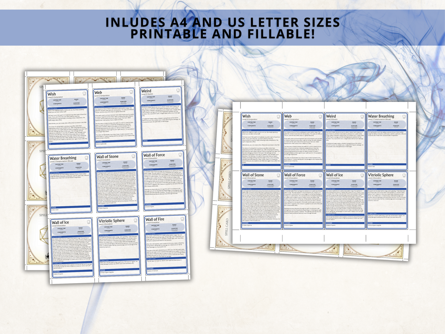 Wizard DnD Spell Cards 2024