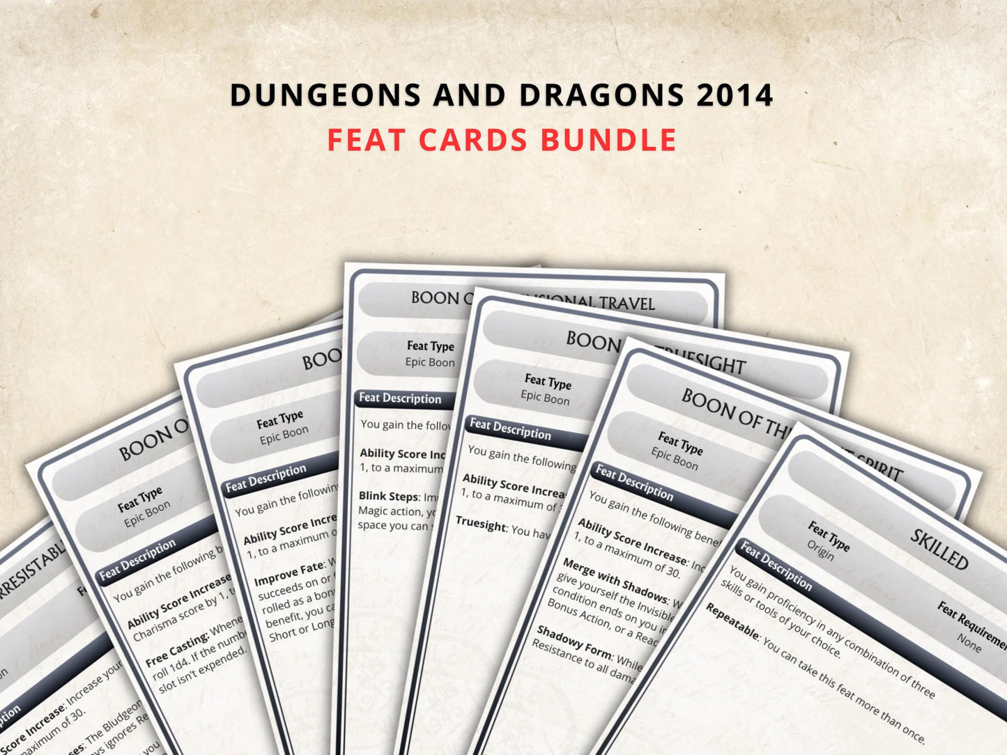 DnD Feat Cards 5e 2014 & 5.5 2024 FeyWorks.co.uk
