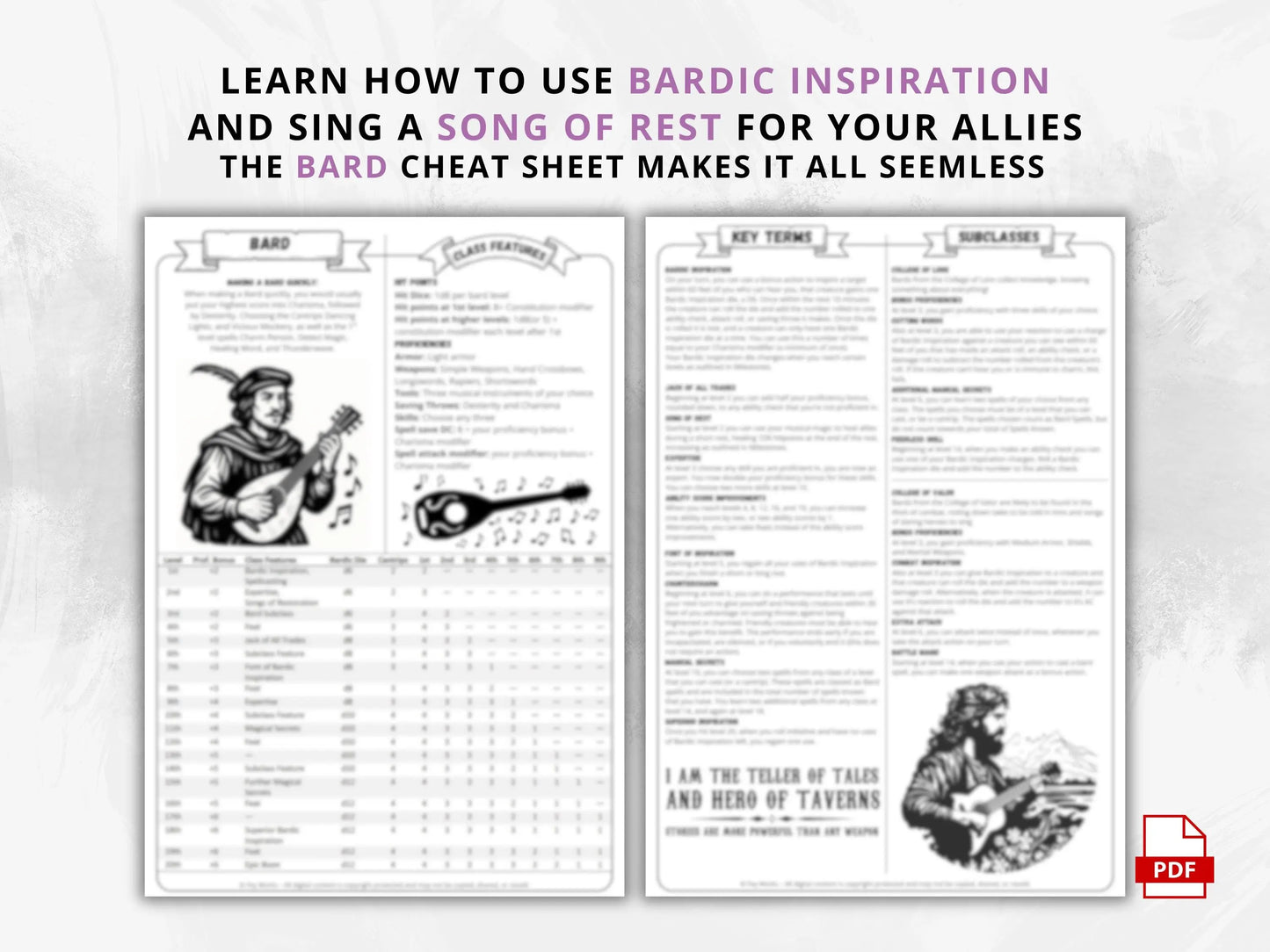 Bard 5e 2014 Reference Guide - Cheat Sheet FeyWorks.co.uk
