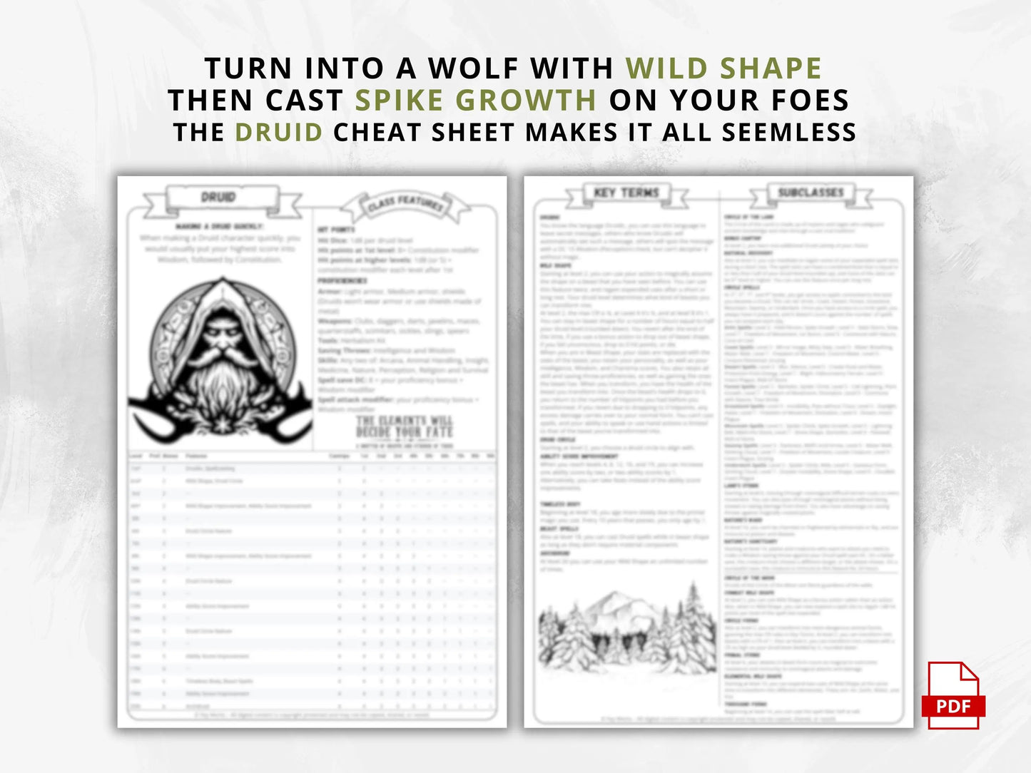 Druid 5e 2014 Reference Guide - Cheat Sheet FeyWorks.co.uk