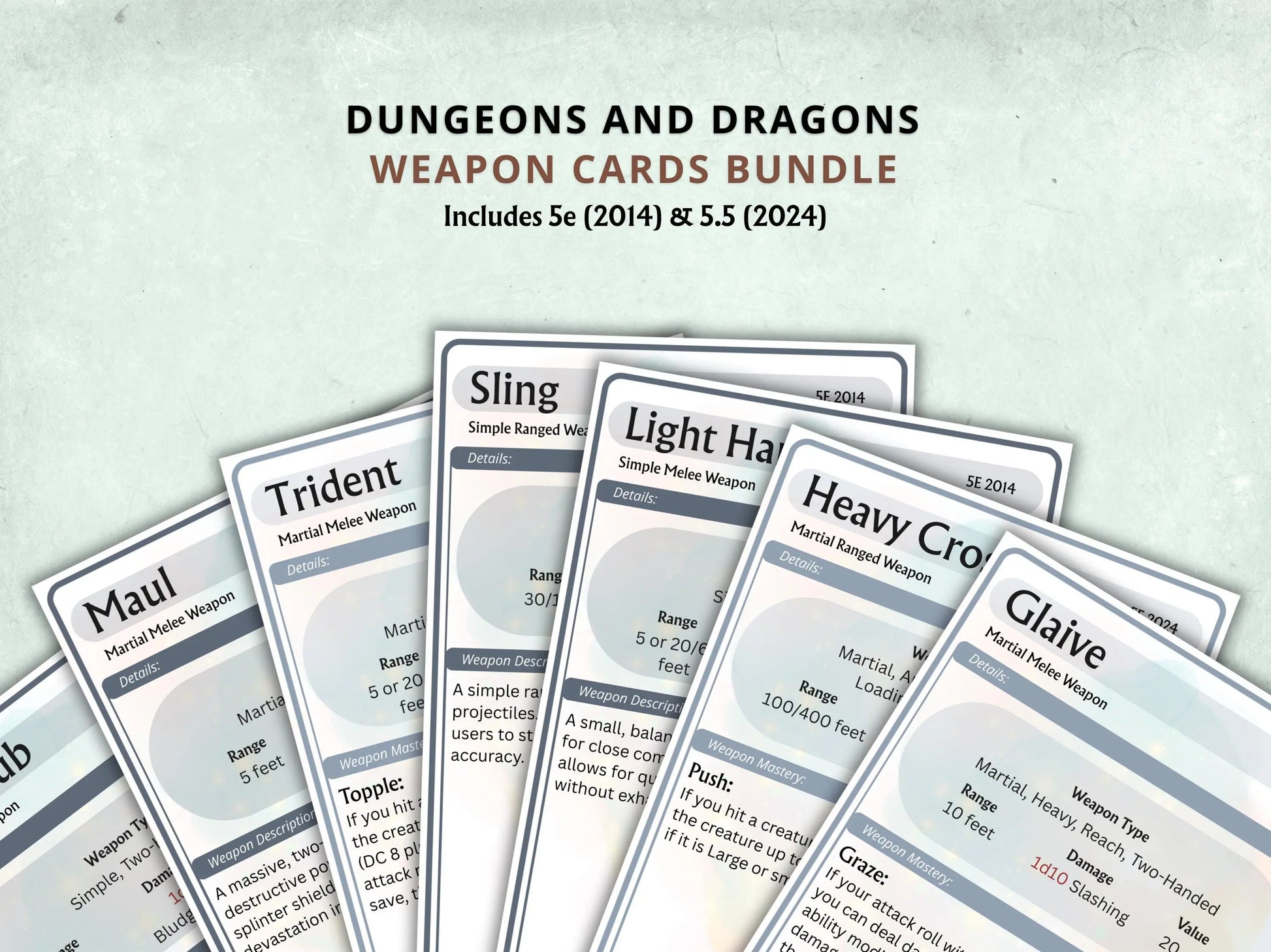 Complete DnD Weapon Cards Bundle 5e 2014 & 5.5 2024 FeyWorks.co.uk