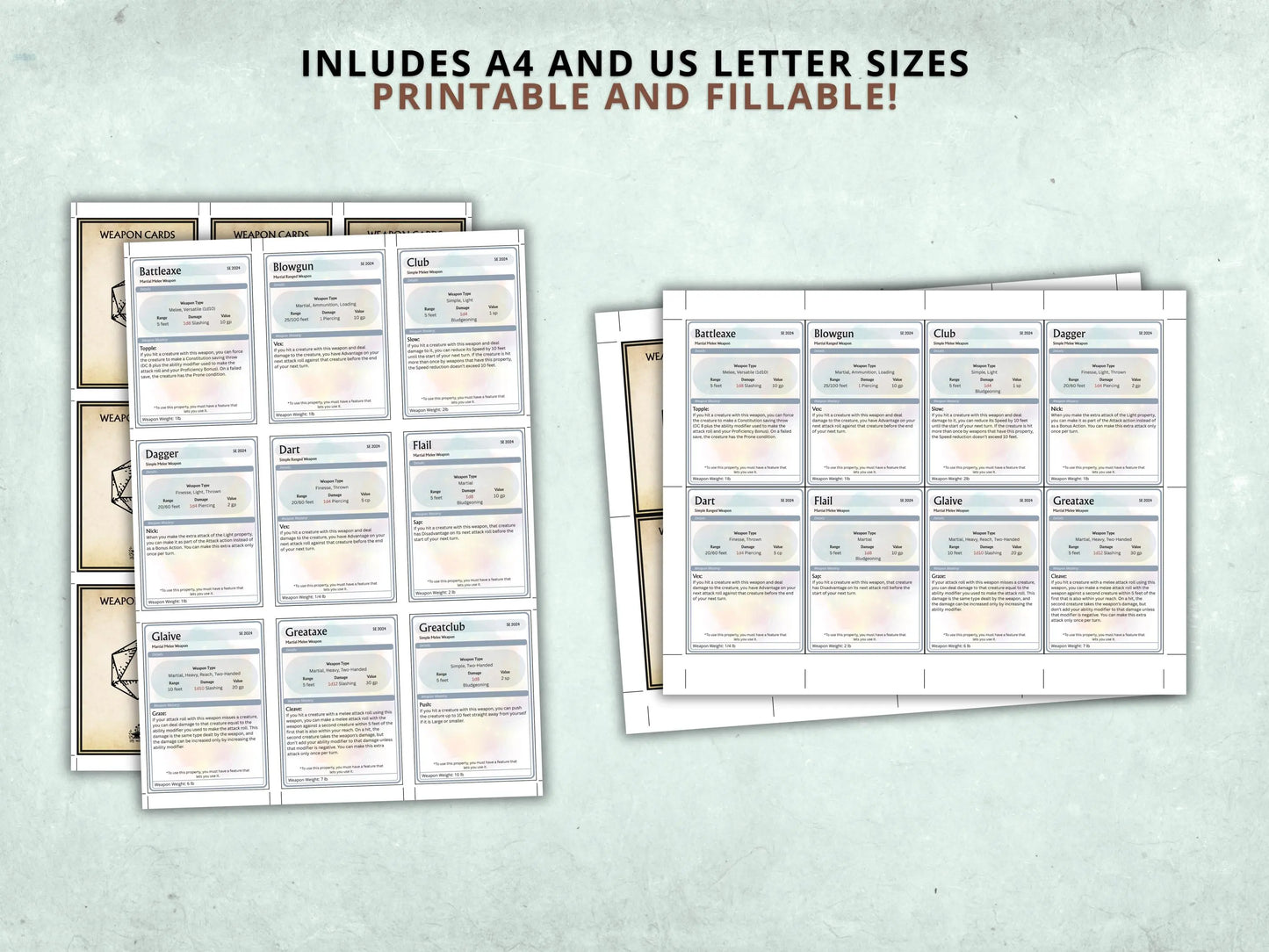 Complete DnD Weapon Cards Bundle 5e 2014 & 5.5 2024 FeyWorks.co.uk