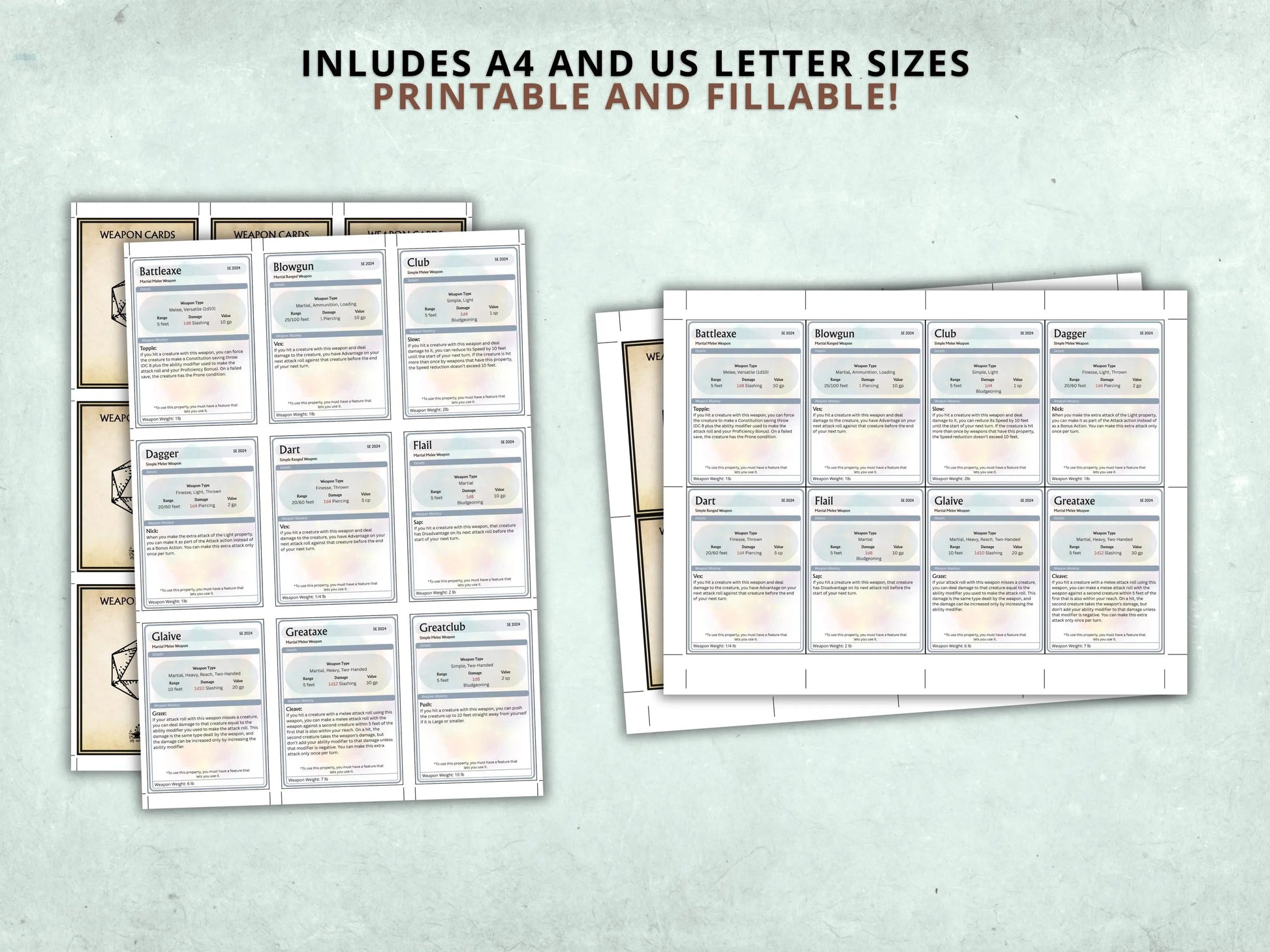 Complete DnD Weapon Cards Bundle 5e 2014 & 5.5 2024 FeyWorks.co.uk