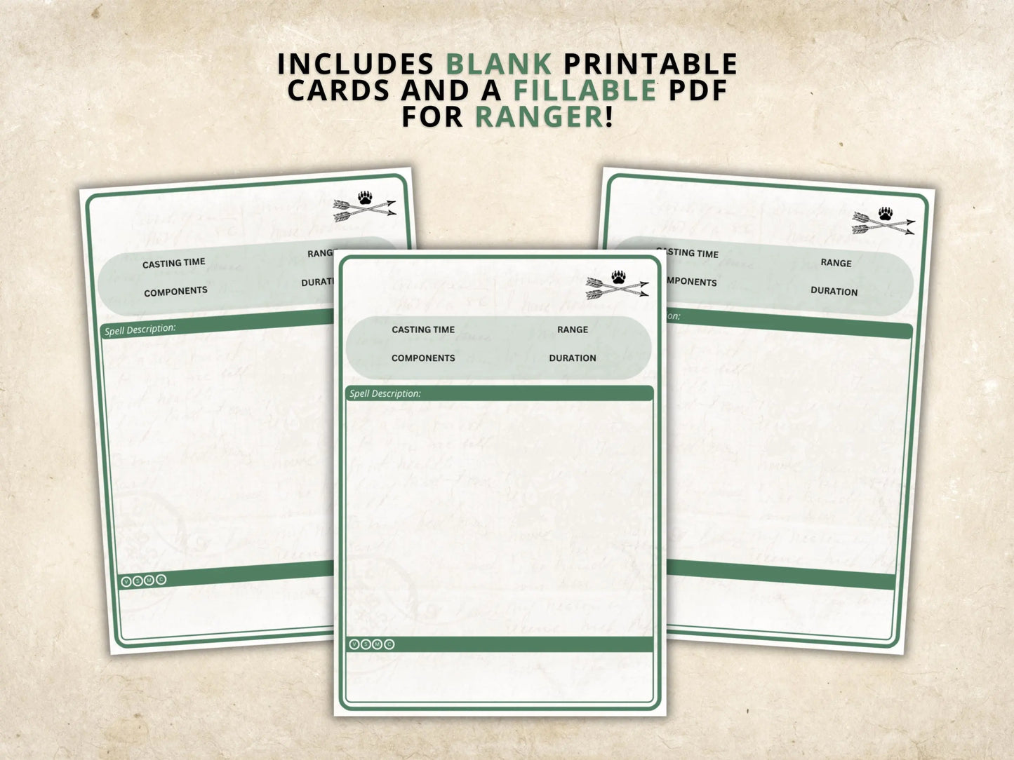 Ranger DnD Spell Cards 5e 2014 FeyWorks.co.uk