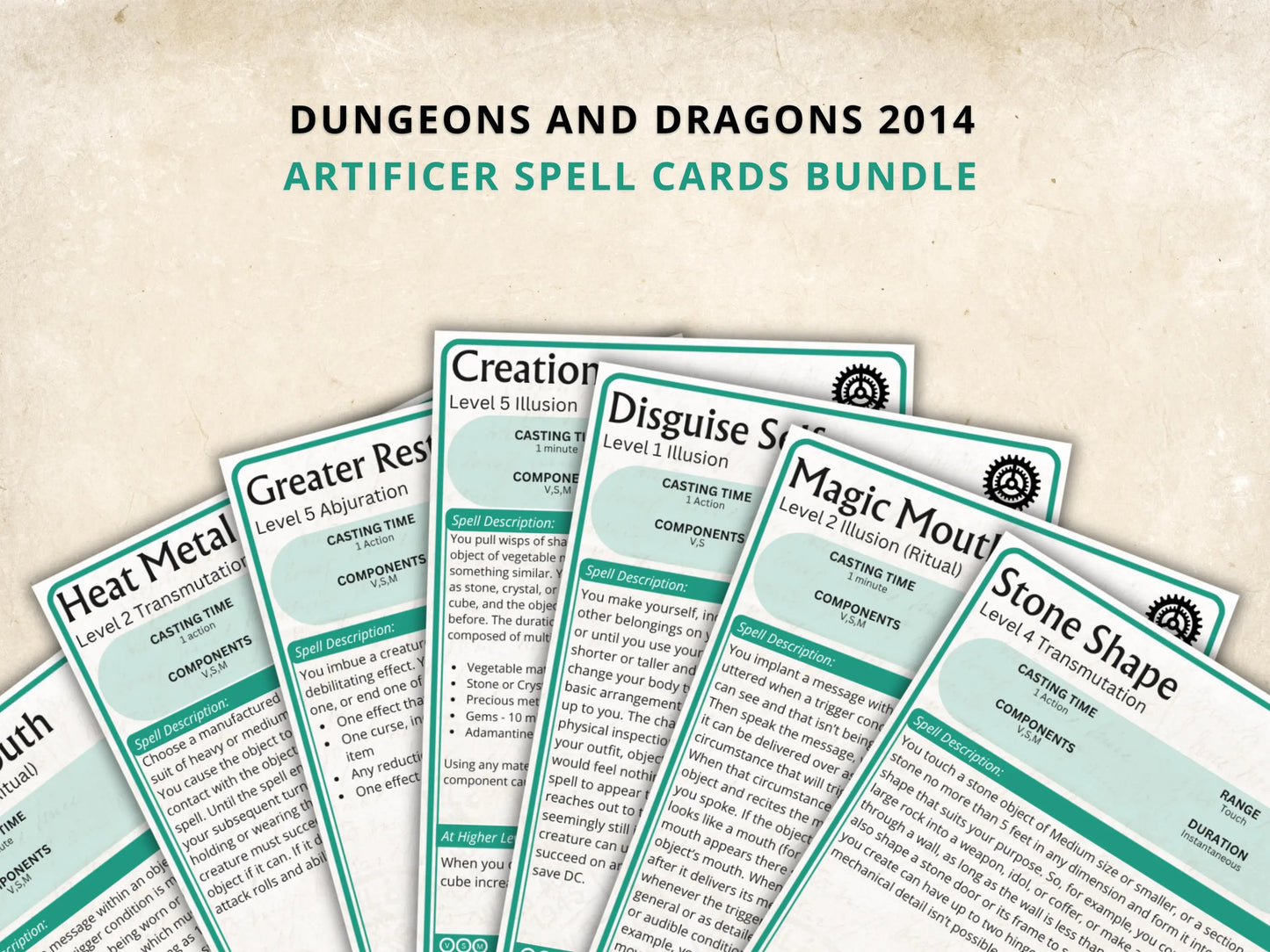 Artificer DnD Spell Cards 5e 2014 FeyWorks.co.uk