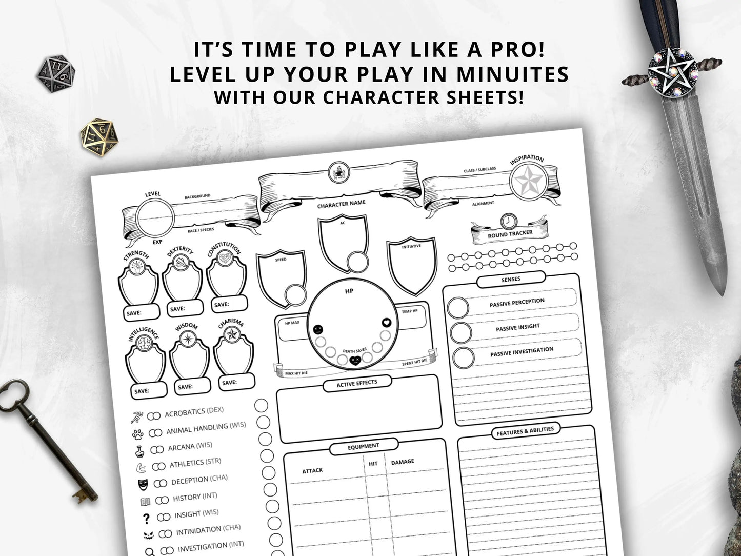 Simplified Character Sheet 5e 2014 & 5.5 2024 FeyWorks.co.uk