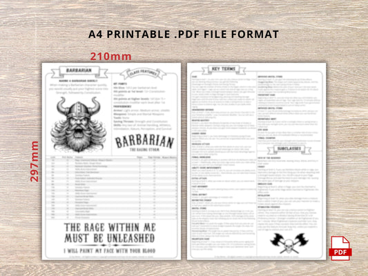 2024 Barbarian Class Cheat Sheet: D&D 5e Reference Guide (PDF Download)