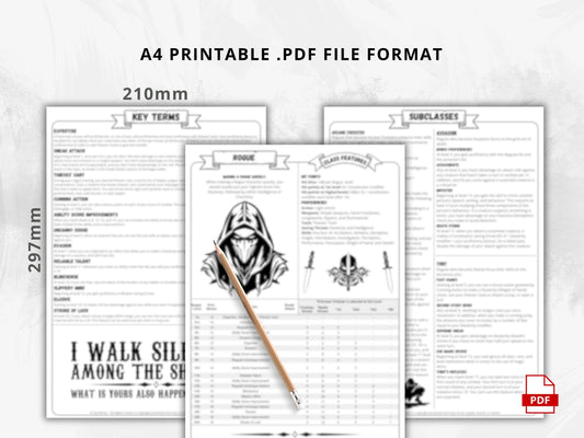 DnD 5e Rogue Class Codex | Printable Player Aid PDF (Cheat Sheets)