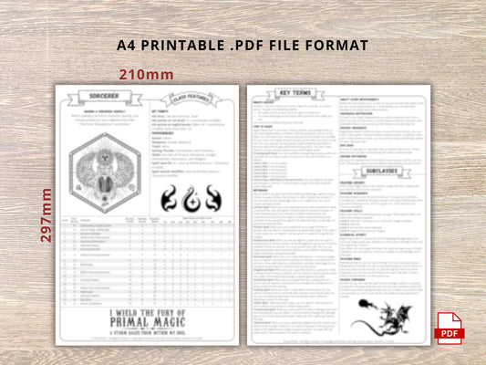 Sorcerer Class Cheat Sheet: DnD 5e Reference Guide (PDF Downloadable 2024 Edition)