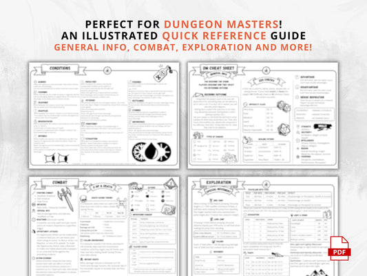 Dungeon Master 5e Cheat Sheet: Landscape Quick Reference (Printable PDF 2024 Update)