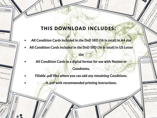 Printable DnD 5e Condition Cards, 2024 Rules, Digital, DM Tools