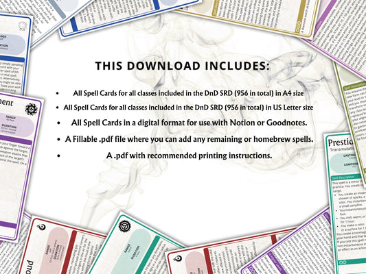 DnD 2024 Spell Cards Bundle, All Classes 5e (Digital Download)