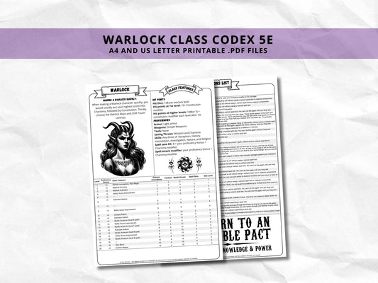 D&D Warlock Class Bundle: 5e, 5.5e Spell Cards, Cheat Sheet (Digital Download)