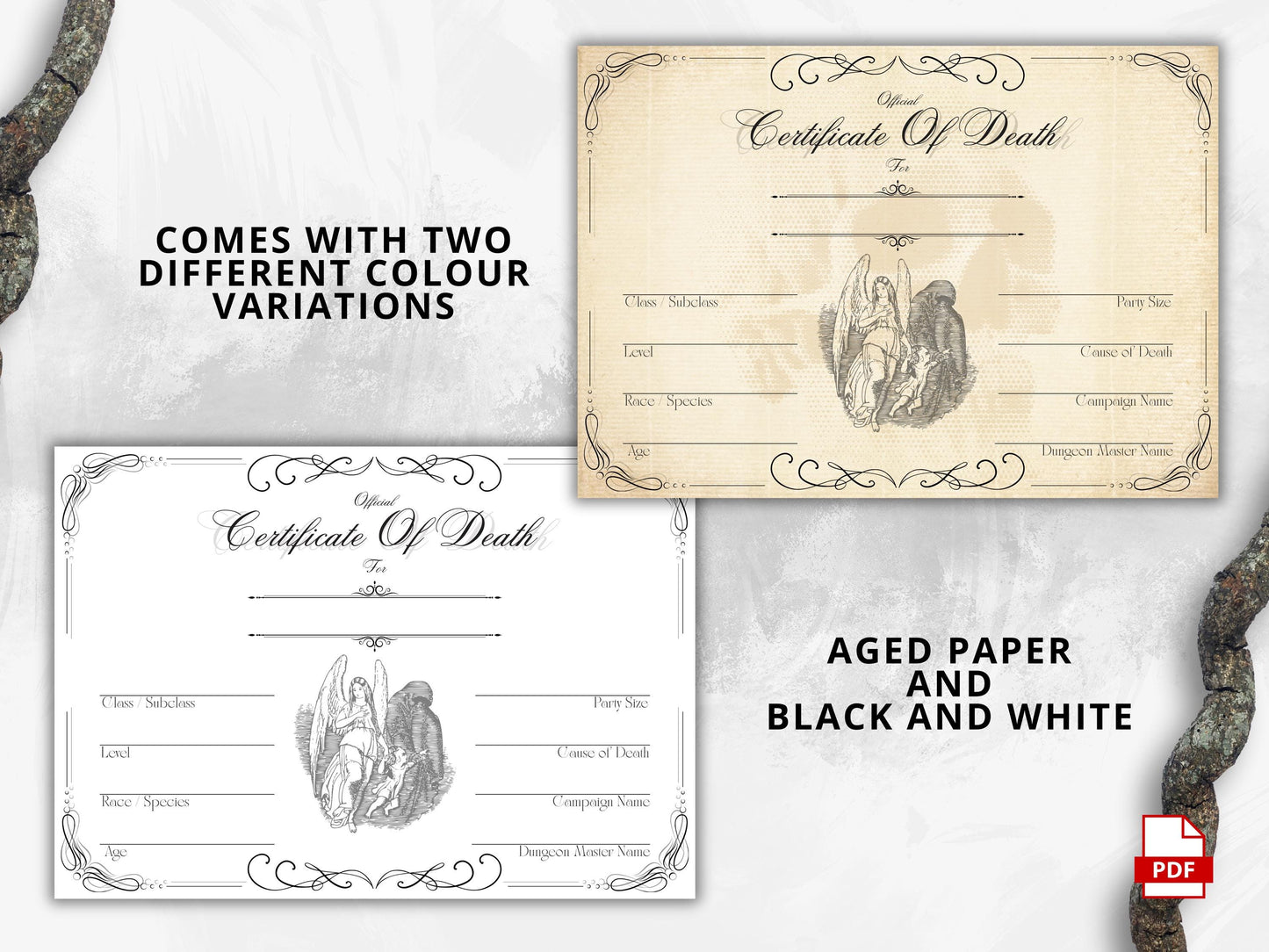 DnD Death Certificate, Printable TTRPG Character Sheet (PDF)