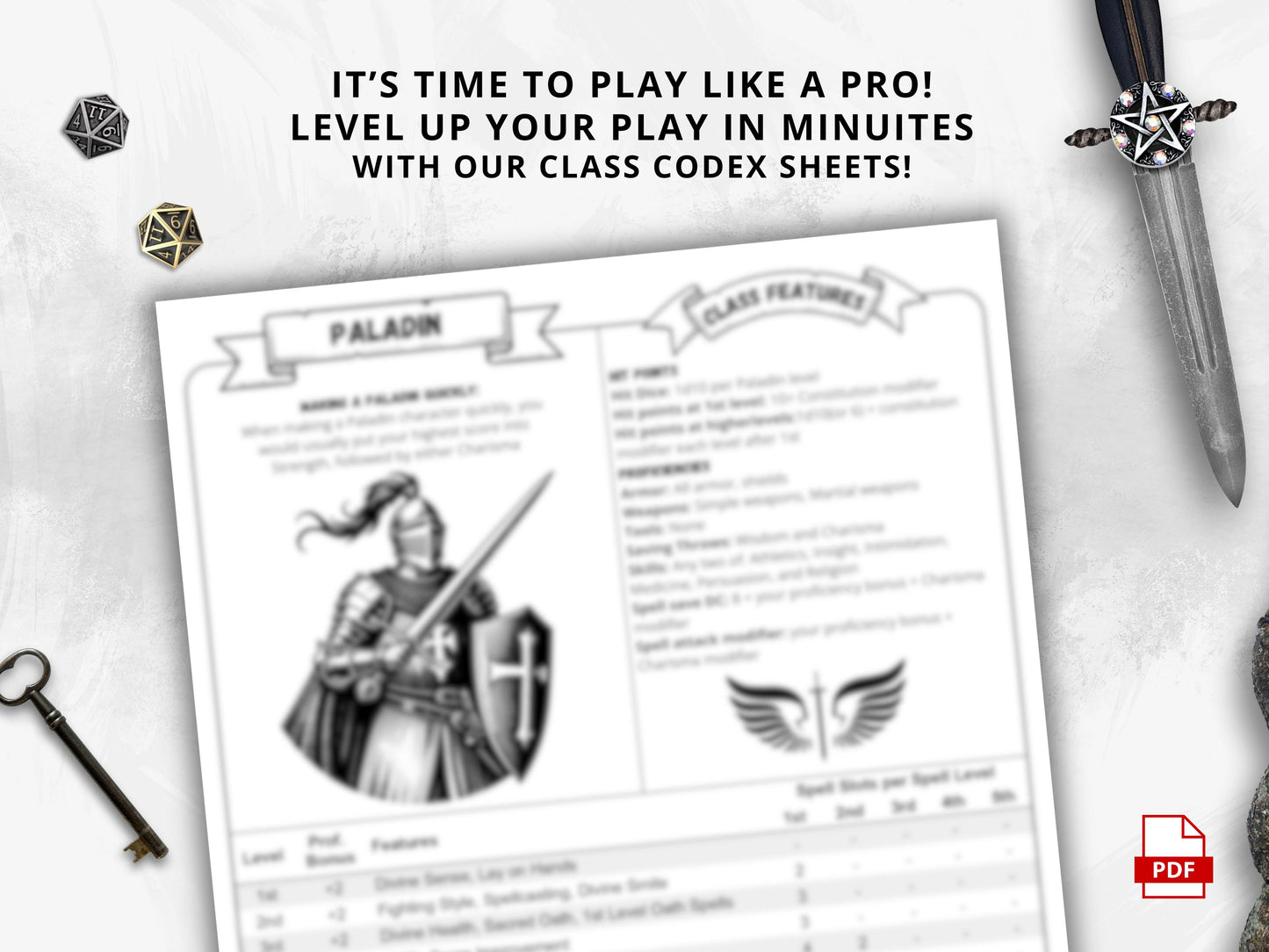 DnD 5e Paladin Class Codex | Printable Player Aid PDF (Cheat Sheets)