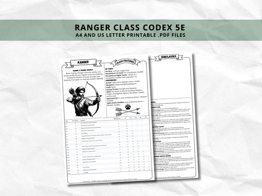D&D Ranger Class Bundle: 5e, 5.5e Spell Cards, Cheat Sheet (Digital Download)