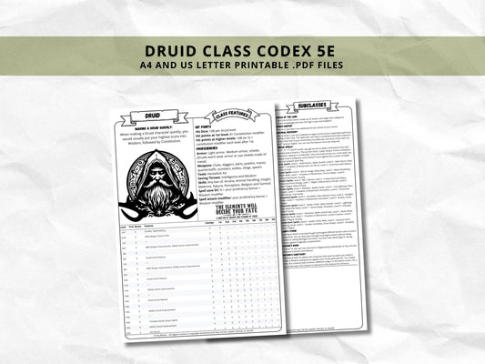 D&D Druid Class Bundle: 5e, 5.5e Spell Cards, Cheat Sheet (Digital Download)