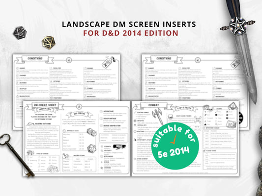 Dungeon Master Cheat Sheet 5e 2014 Landscape FeyWorks.co.uk