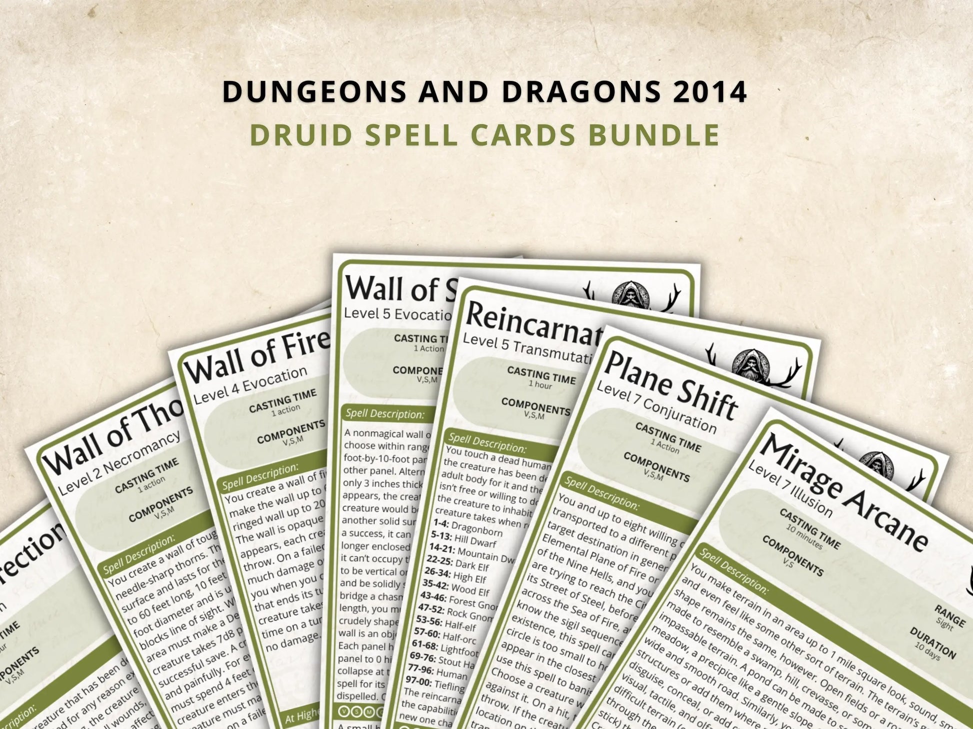 Druid DnD Spell Cards 5e 2014 FeyWorks.co.uk