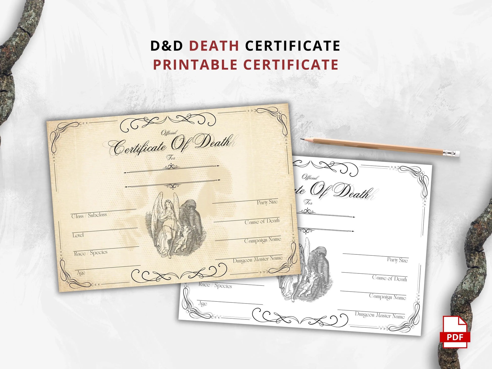 DnD Death Certificate, TTRPG Certificate of Demise FeyWorks.co.uk
