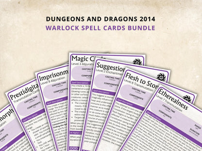 Warlock DnD Spell Cards 5e 2014 FeyWorks.co.uk
