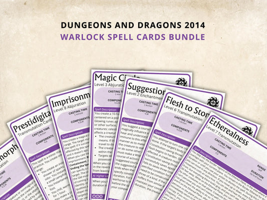 Warlock DnD Spell Cards 5e 2014 FeyWorks.co.uk
