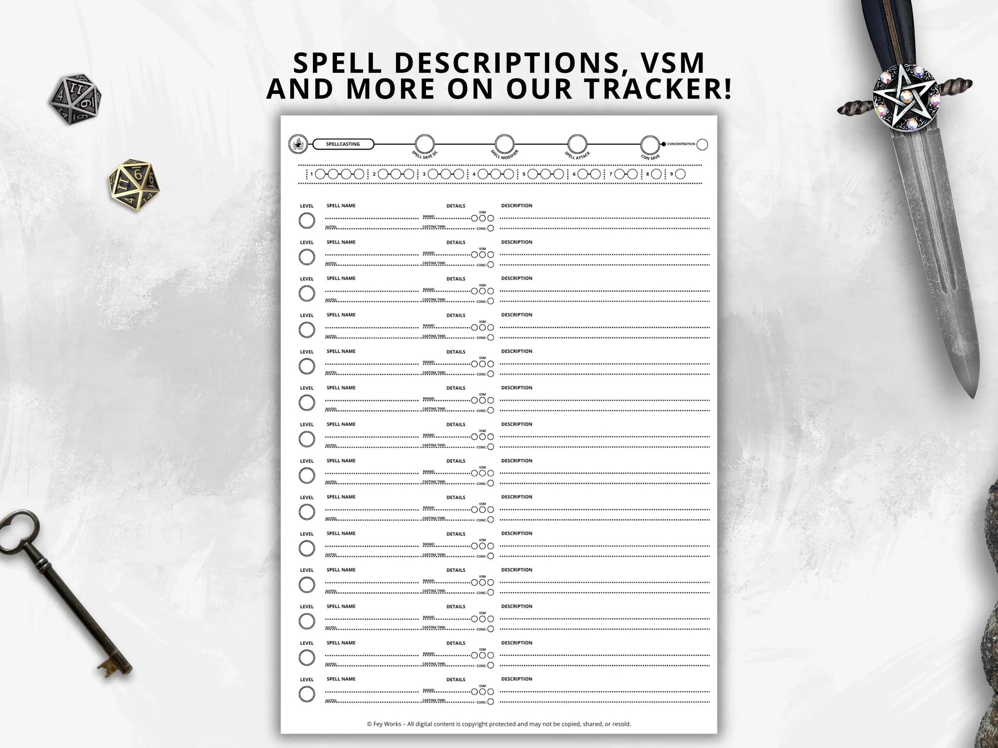 Simplified Character Sheet 5e 2014 & 5.5 2024 FeyWorks.co.uk