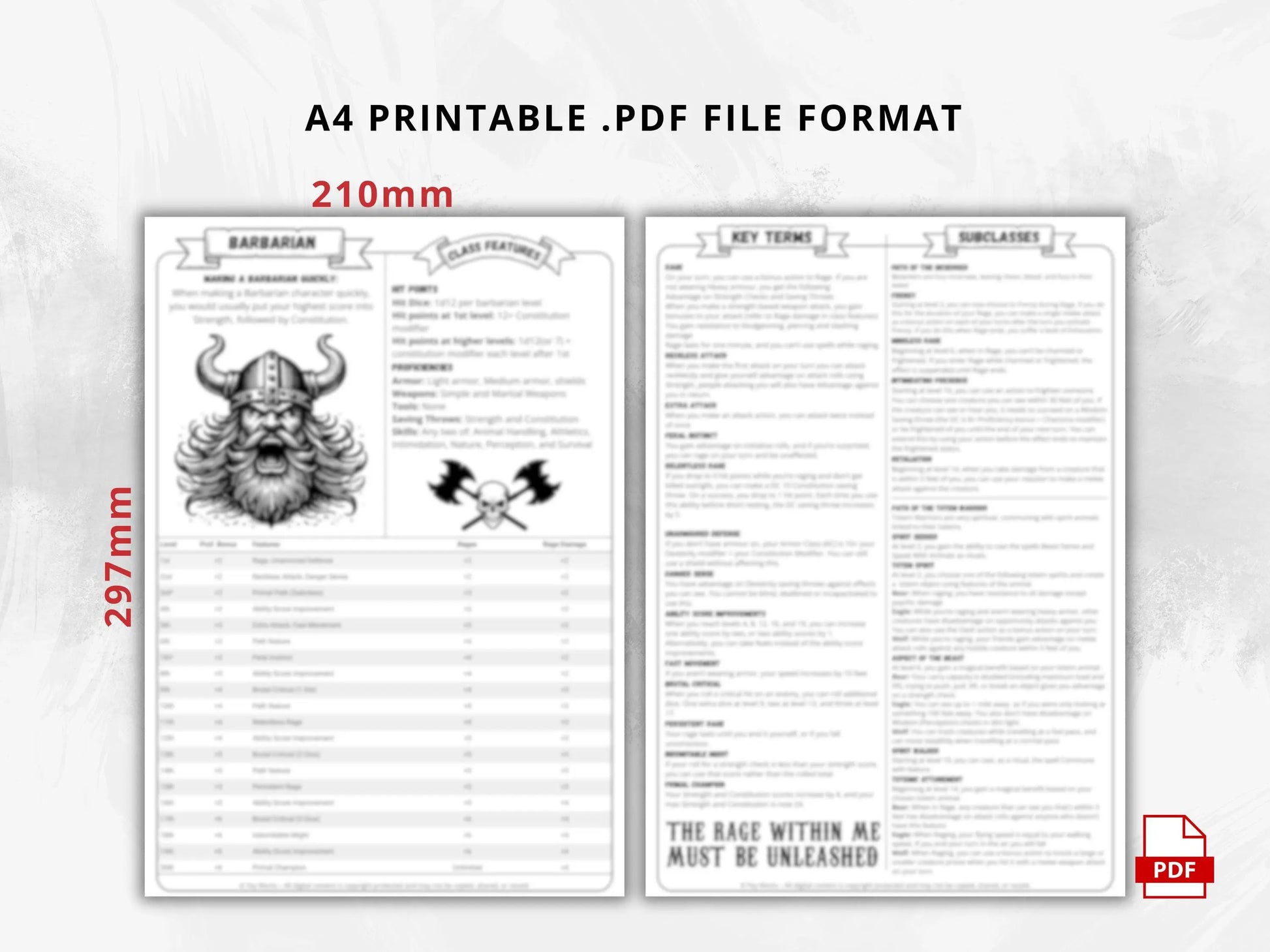 Barbarian 5e 2014 Reference Guide - Cheat Sheet FeyWorks.co.uk