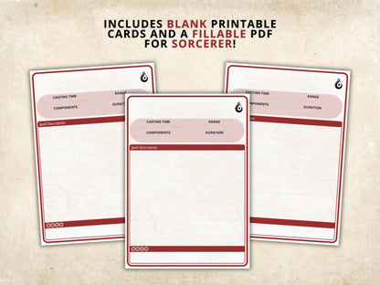 Sorcerer DnD Spell Cards 5e 2014 FeyWorks.co.uk