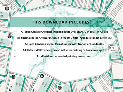 Artificer DnD Spell Cards 5e 2024 FeyWorks.co.uk