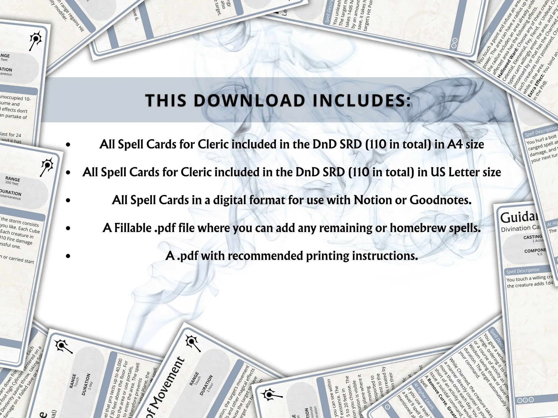 Cleric DnD Spell Cards 5e 2024 FeyWorks.co.uk