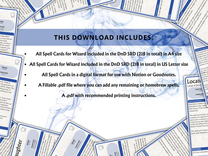 Wizard DnD Spell Cards 2024