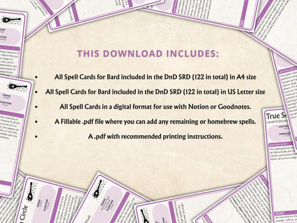 Bard DnD Spell Cards 5e 2014 FeyWorks.co.uk