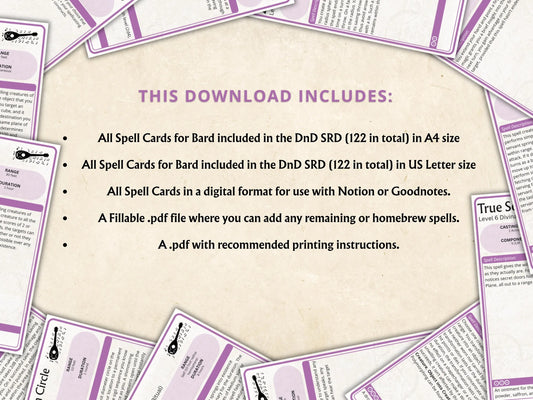 Bard DnD Spell Cards 5e 2014 FeyWorks.co.uk