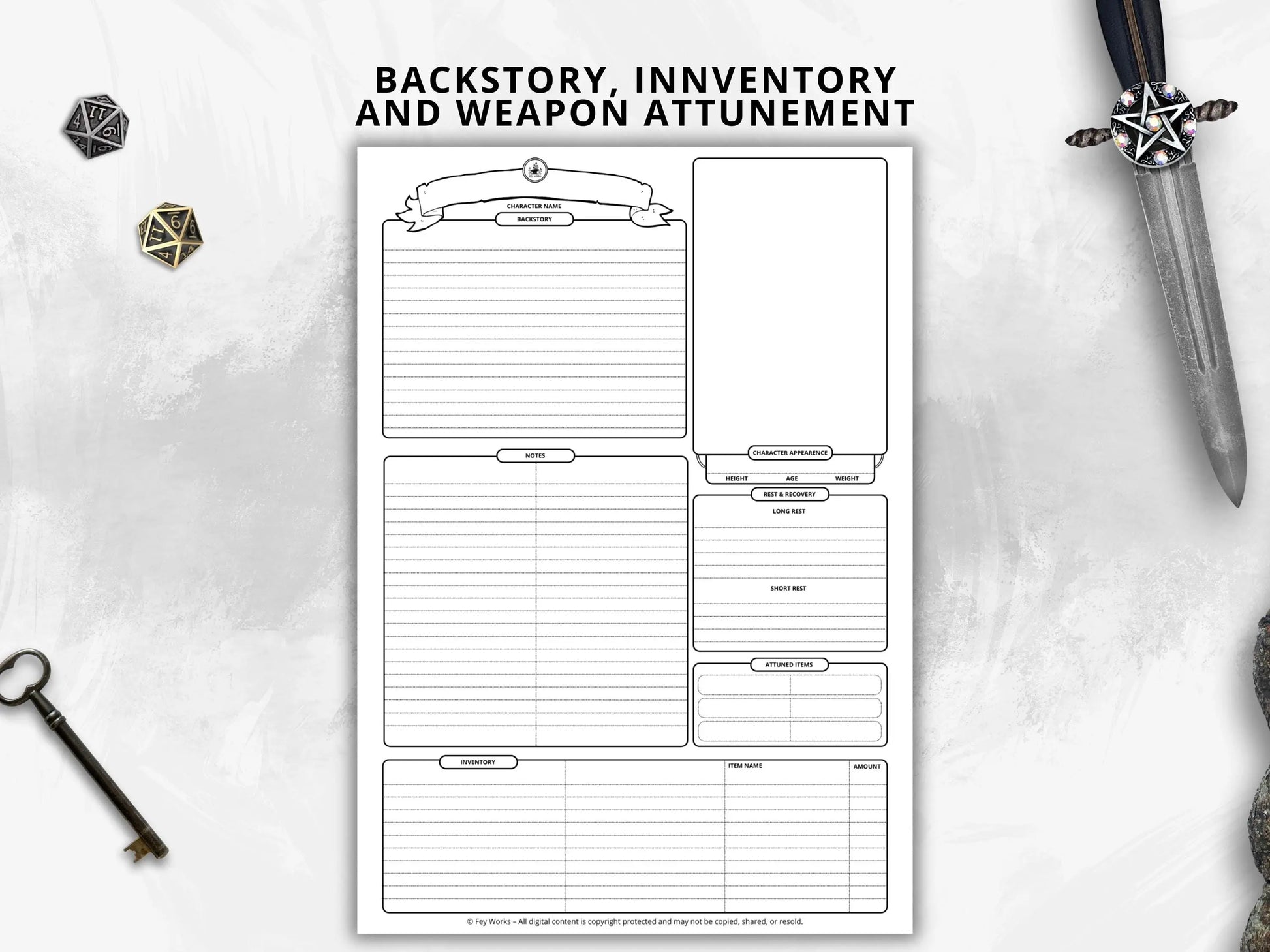 Simplified Character Sheet 5e 2014 & 5.5 2024 FeyWorks.co.uk