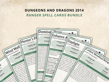 Ranger DnD Spell Cards 5e 2014 FeyWorks.co.uk