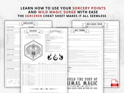 Sorcerer 5e 2014 Reference Guide - Cheat Sheet FeyWorks.co.uk