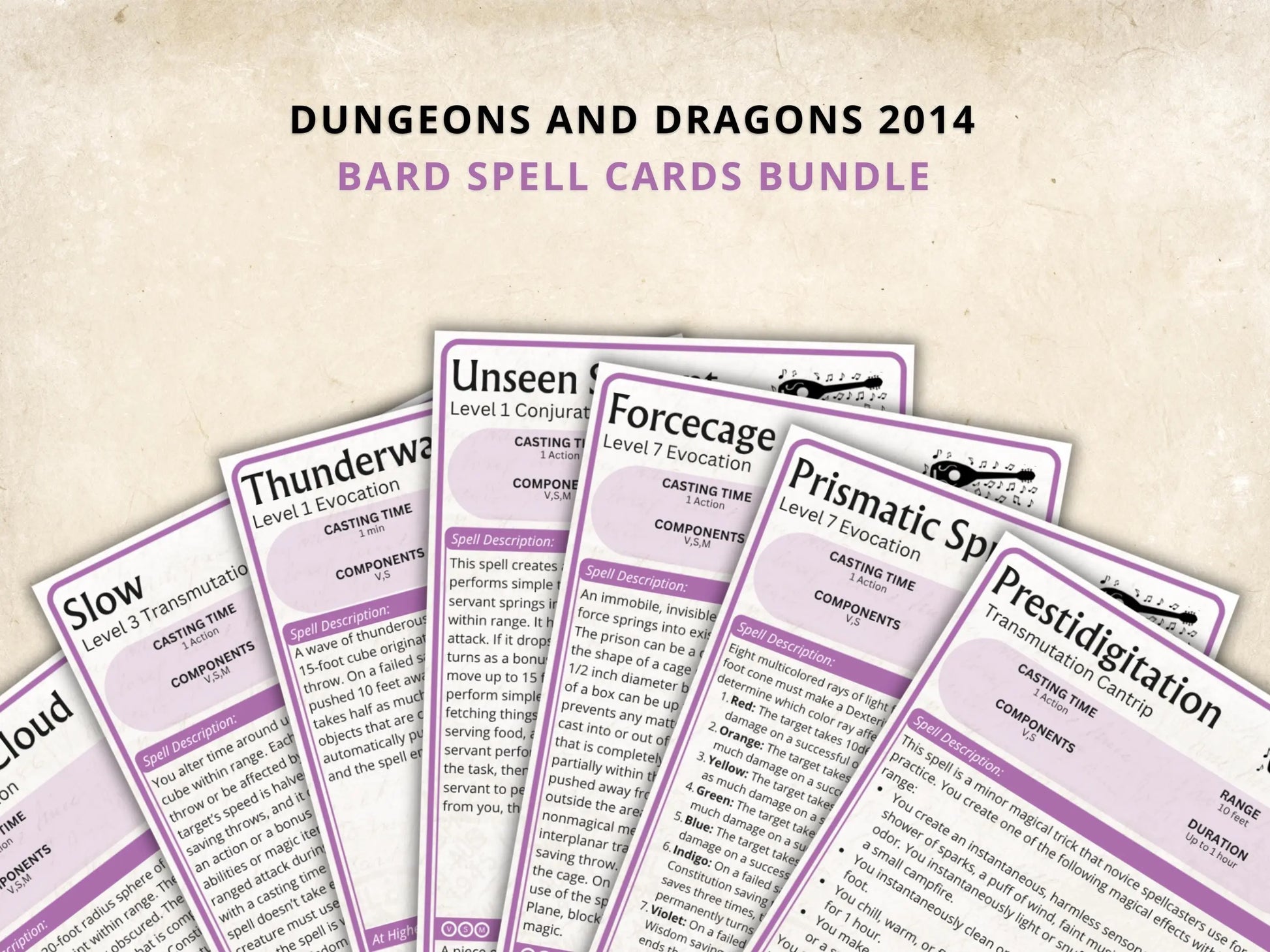 Bard DnD Spell Cards 5e 2014 FeyWorks.co.uk