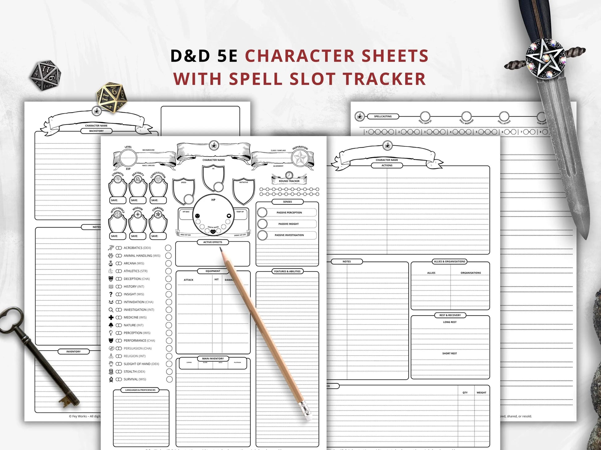Simplified Character Sheet 5e 2014 & 5.5 2024 FeyWorks.co.uk